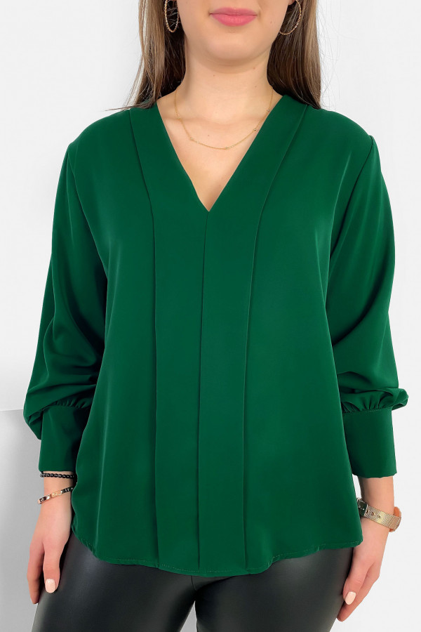 Elegancka bluzka koszulowa w kolorze butelkowej zieleni ozdobna pliska Gemma 2