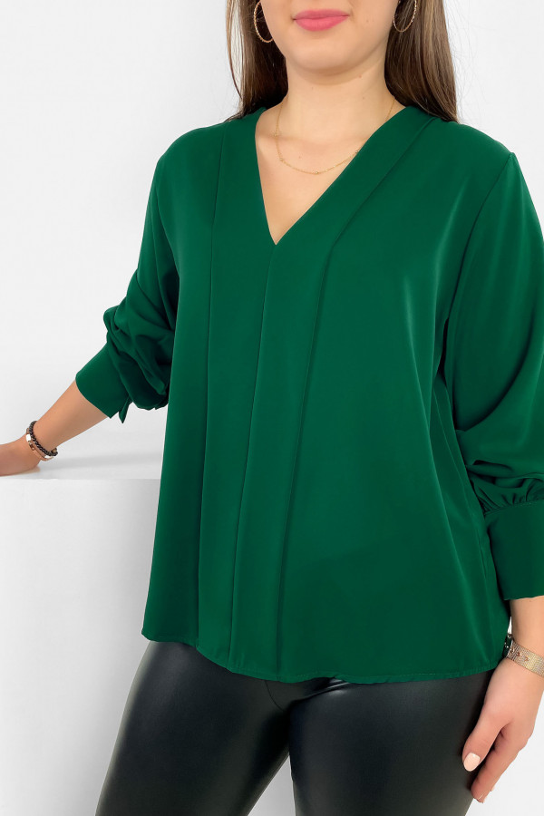 Elegancka bluzka koszulowa w kolorze butelkowej zieleni ozdobna pliska Gemma 1