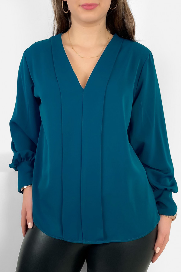 Elegancka bluzka koszulowa w kolorze morskim ozdobna pliska Gemma 2