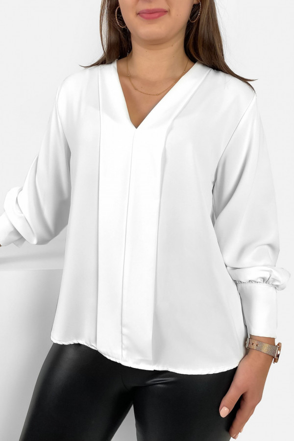 Elegancka bluzka koszulowa w kolorze białym ozdobna pliska Gemma