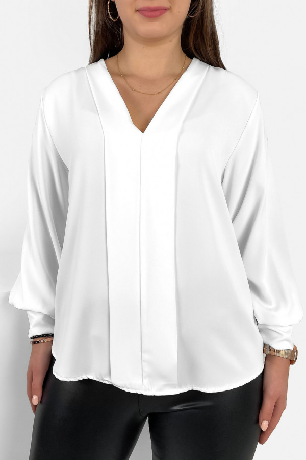 Elegancka bluzka koszulowa w kolorze białym ozdobna pliska Gemma 2