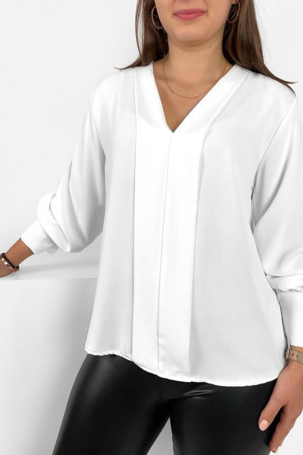 Elegancka bluzka koszulowa w kolorze białym ozdobna pliska Gemma 1