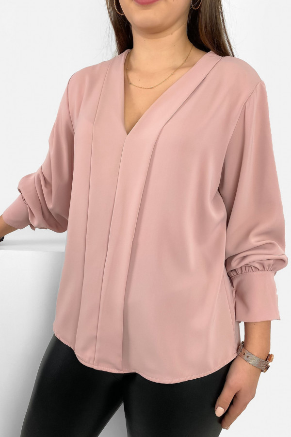 Elegancka bluzka koszulowa w kolorze pudrowym ozdobna pliska Gemma