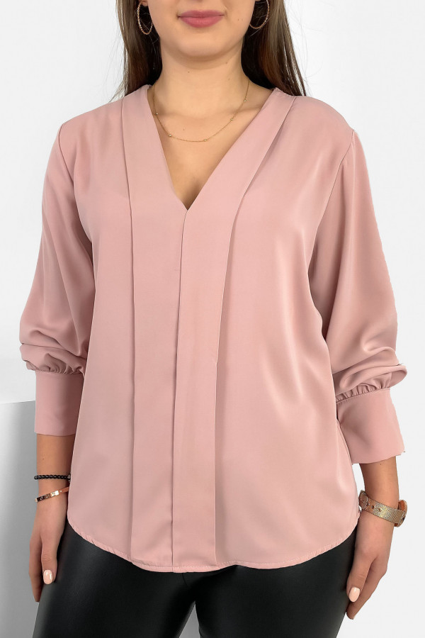 Elegancka bluzka koszulowa w kolorze pudrowym ozdobna pliska Gemma 2