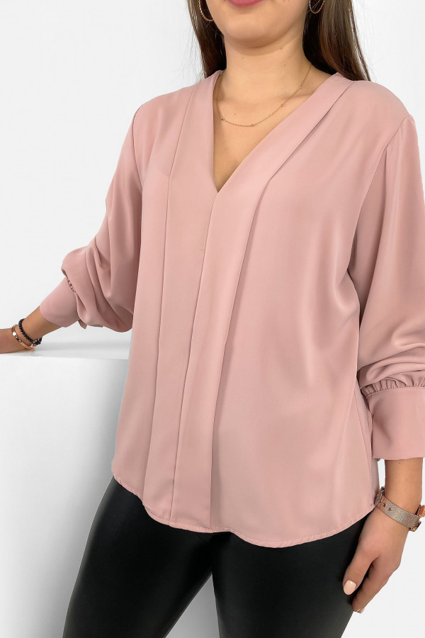 Elegancka bluzka koszulowa w kolorze pudrowym ozdobna pliska Gemma 1