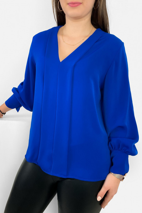 Elegancka bluzka koszulowa w kolorze kobaltowym ozdobna pliska Gemma