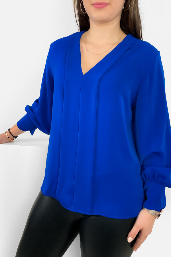 Elegancka bluzka koszulowa w kolorze kobaltowym ozdobna pliska Gemma 1