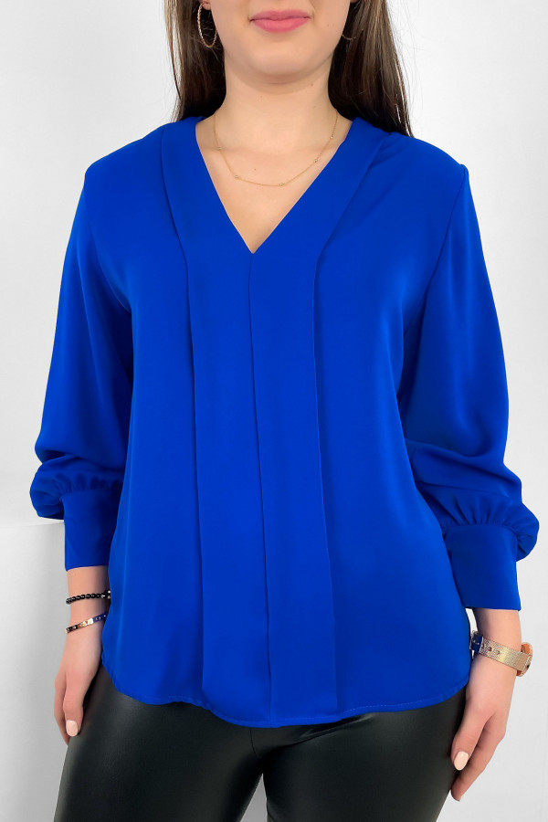 Elegancka bluzka koszulowa w kolorze kobaltowym ozdobna pliska Gemma 2