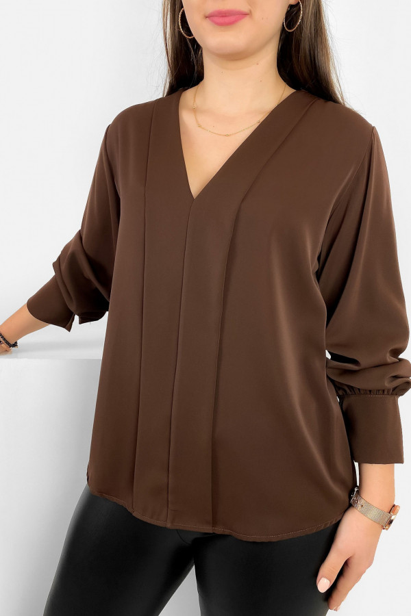 Elegancka bluzka koszulowa w kolorze brązowym ozdobna pliska Gemma