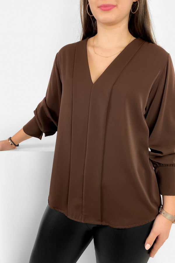 Elegancka bluzka koszulowa w kolorze brązowym ozdobna pliska Gemma 1