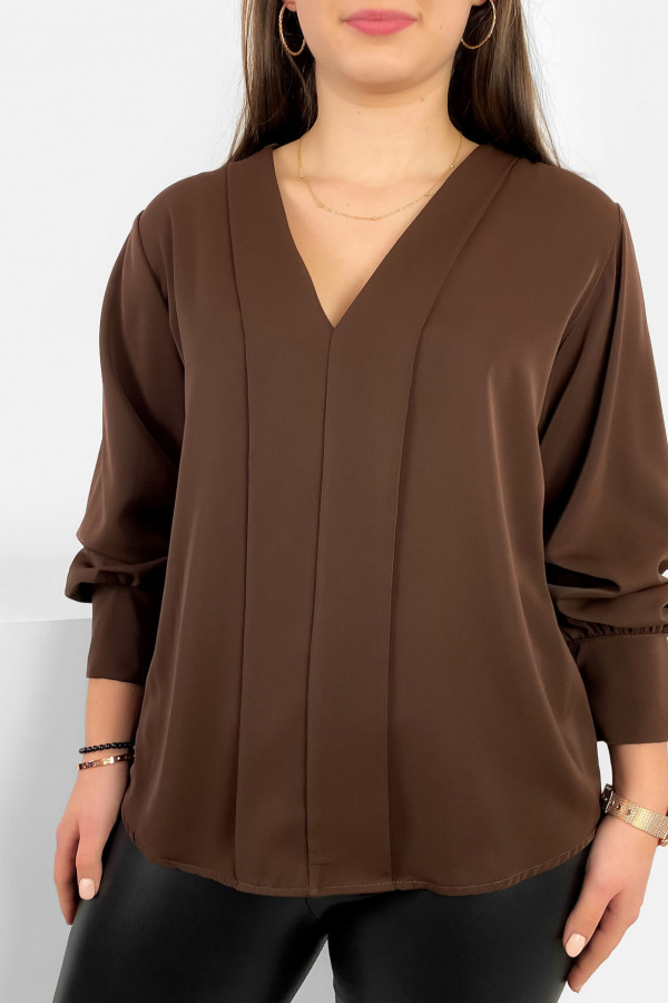 Elegancka bluzka koszulowa w kolorze brązowym ozdobna pliska Gemma 2