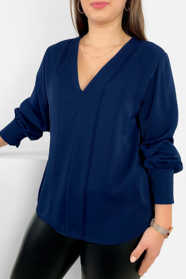 Elegancka bluzka koszulowa w kolorze granatowym ozdobna pliska Gemma 2