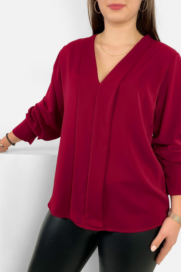 Elegancka bluzka koszulowa w kolorze bordowym ozdobna pliska Gemma 1
