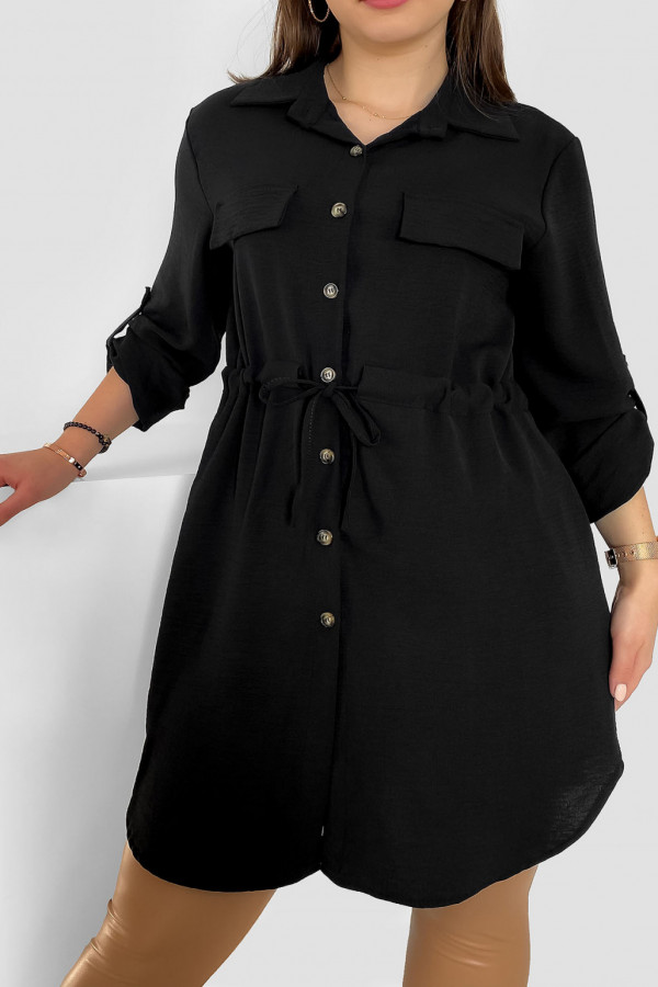 Długa koszula tunika w kolorze czarnym z podpinanym rękawem wiązanie w pasie Ruka 1