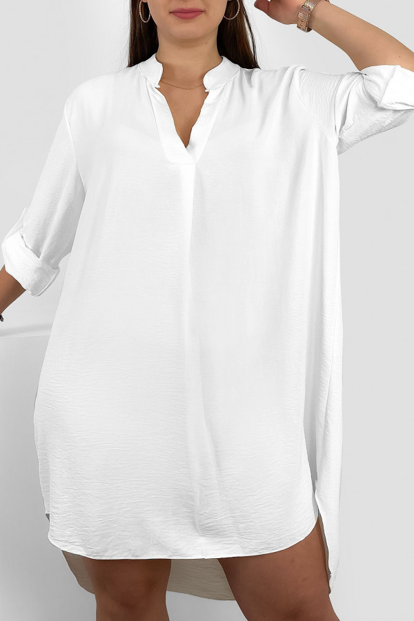 Koszula tunika plus size w kolorze białym sukienka z dłuższym tyłem Taylor