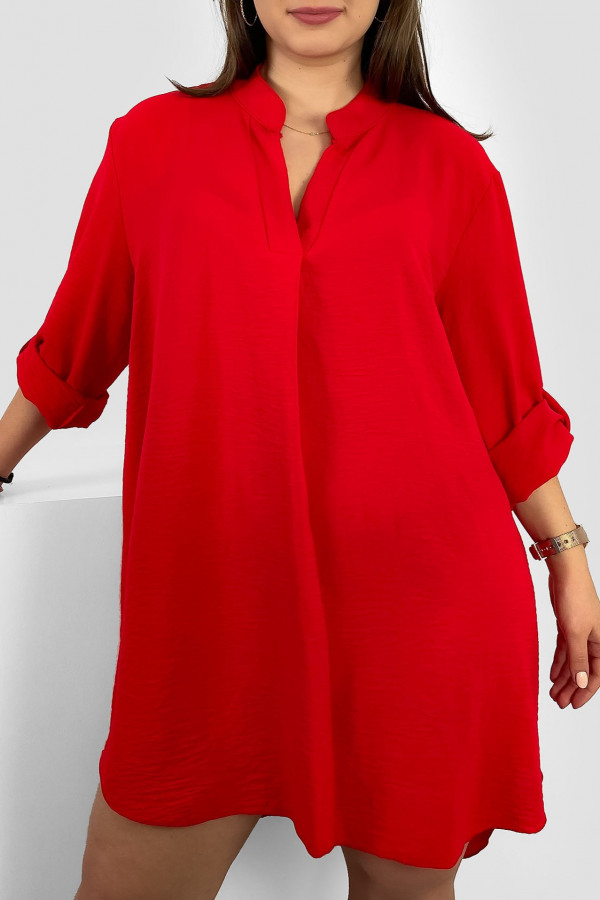 Koszula tunika plus size w kolorze czerwonym sukienka z dłuższym tyłem Taylor