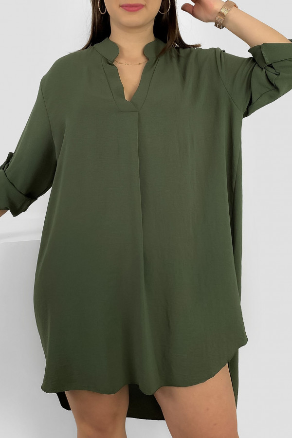Koszula tunika plus size w kolorze khaki sukienka z dłuższym tyłem Taylor