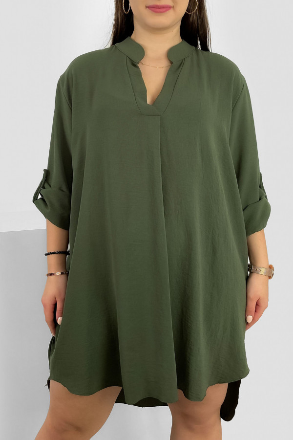 Koszula tunika plus size w kolorze khaki sukienka z dłuższym tyłem Taylor 1