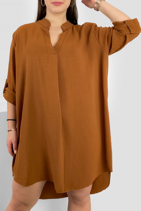 Koszula tunika plus size w kolorze cynamonowym sukienka z dłuższym tyłem Taylor 1