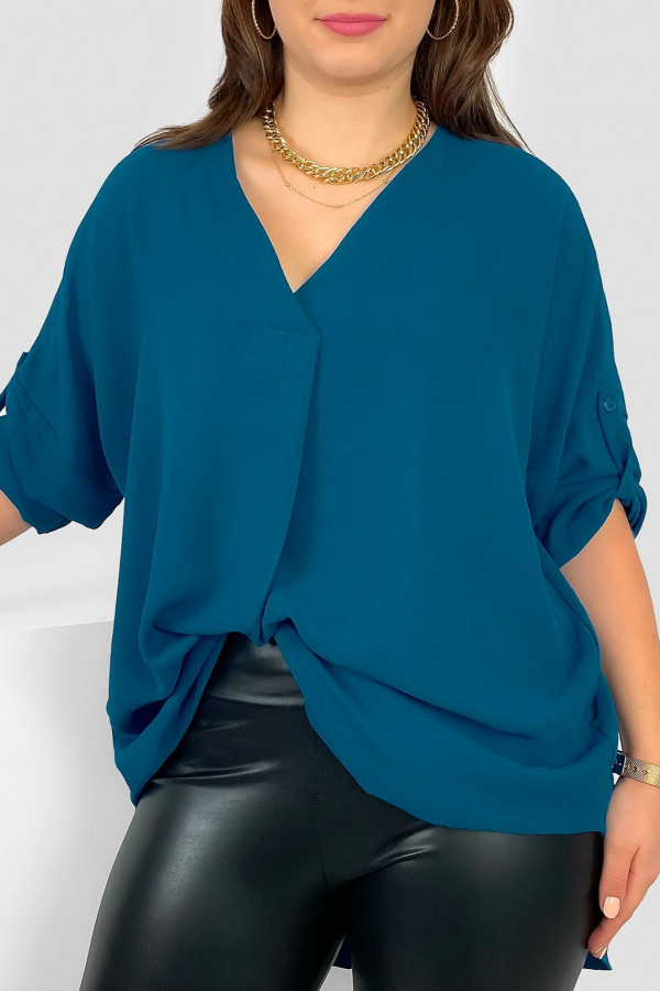 Elegancka bluzka oversize koszula w kolorze morskim podpinany rękaw Klee