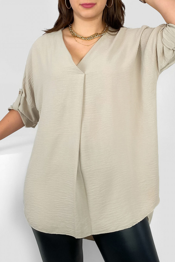 Elegancka bluzka oversize koszula w kolorze beżowym podpinany rękaw Klee 2