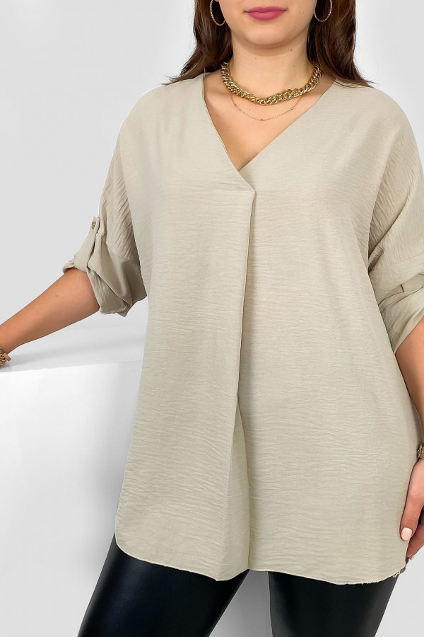 Elegancka bluzka oversize koszula w kolorze beżowym podpinany rękaw Klee 3