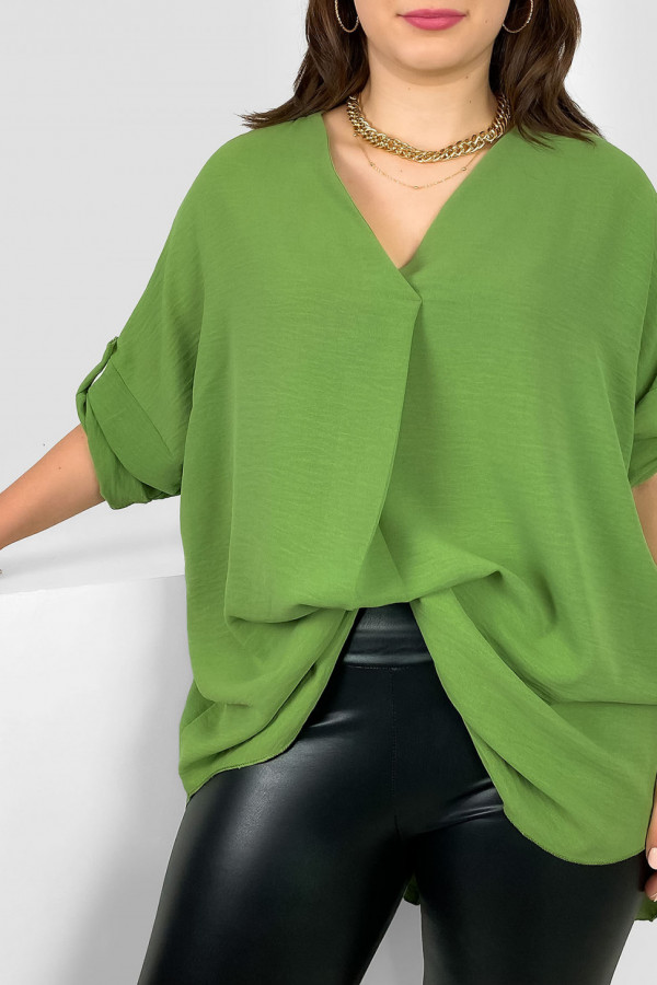 Elegancka bluzka oversize koszula w kolorze oliwkowym podpinany rękaw Klee 1