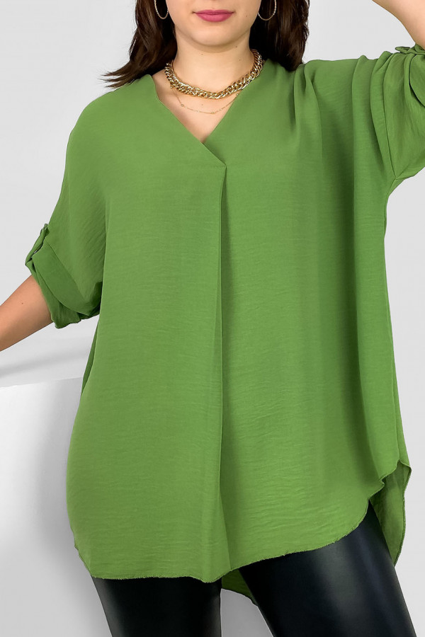 Elegancka bluzka oversize koszula w kolorze oliwkowym podpinany rękaw Klee 2