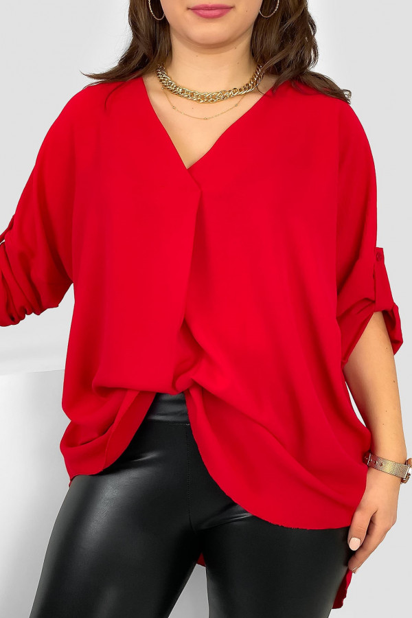 Elegancka bluzka oversize koszula W DRUGIM GATUNKU w kolorze czerwonym podpinany rękaw Klee