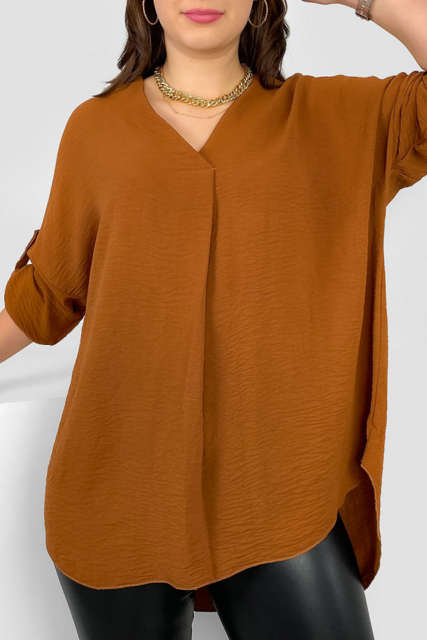 Elegancka bluzka oversize koszula w kolorze cynamonowym podpinany rękaw Klee 2