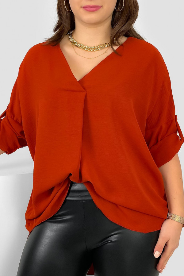 Elegancka bluzka oversize koszula w kolorze ceglastym podpinany rękaw Klee