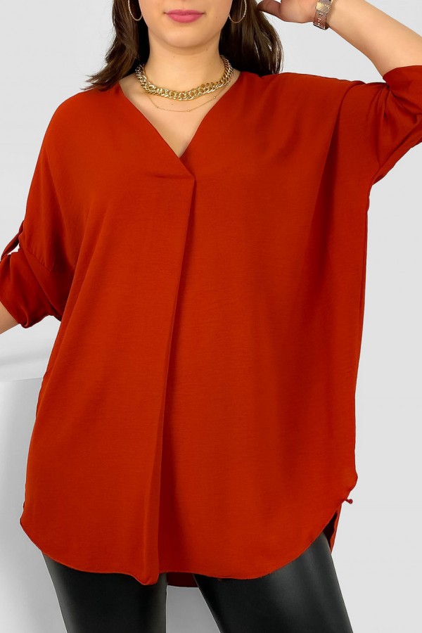 Elegancka bluzka oversize koszula w kolorze ceglastym podpinany rękaw Klee 2
