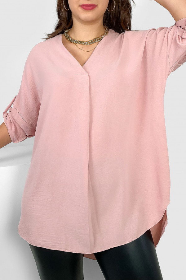 Elegancka bluzka oversize koszula w kolorze pudrowym podpinany rękaw Klee 2