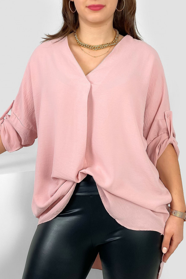 Elegancka bluzka oversize koszula w kolorze pudrowym podpinany rękaw Klee 4