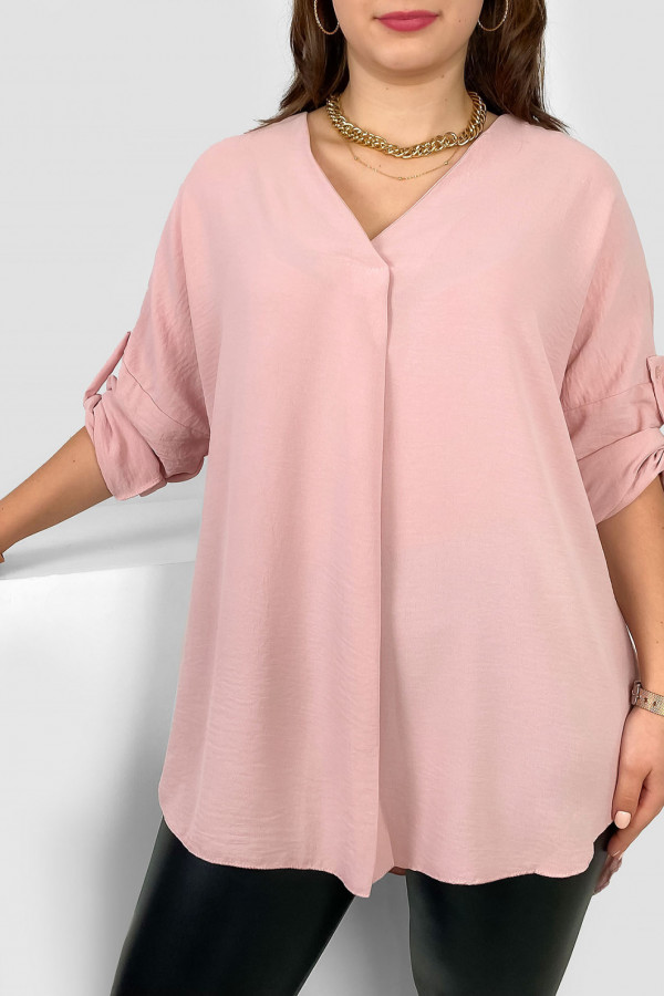 Elegancka bluzka oversize koszula w kolorze pudrowym podpinany rękaw Klee 3