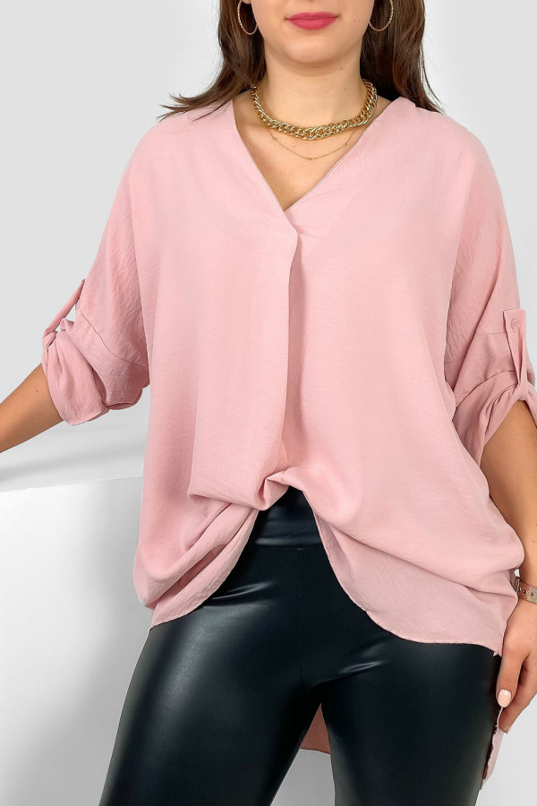 Elegancka bluzka oversize koszula w kolorze pudrowym podpinany rękaw Klee 1