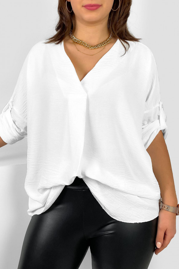 Elegancka bluzka oversize koszula w kolorze białym podpinany rękaw Klee