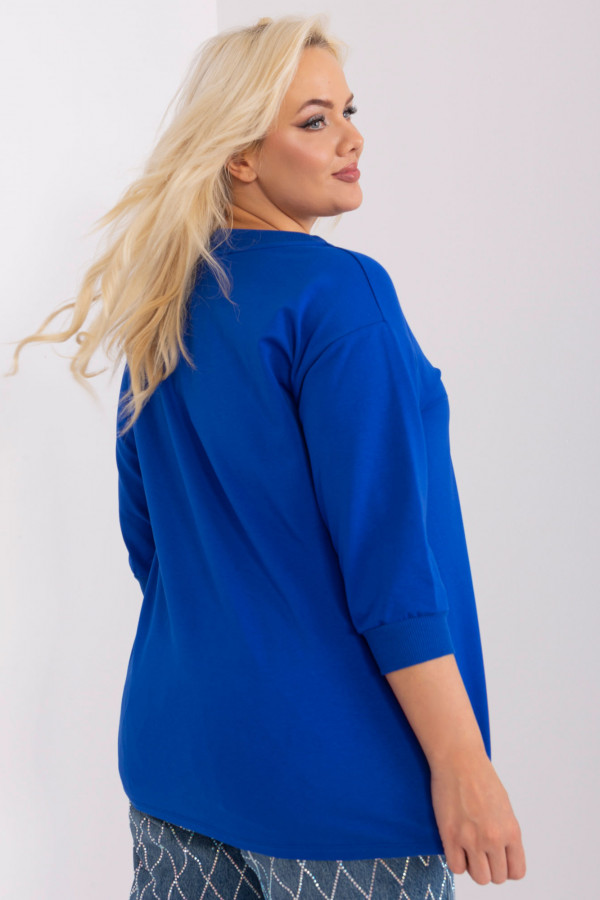 Bluzka dresowa plus size w kolorze kobaltowym sznurowany dekolt podwójna kieszeń Olin 6