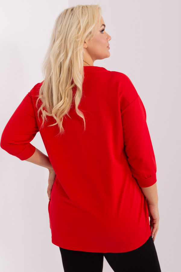 Bluzka dresowa plus size w kolorze czerwonym sznurowany dekolt podwójna kieszeń Olin 4