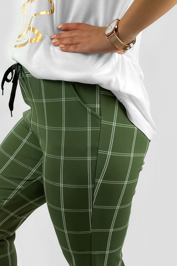 Spodnie damskie w kolorze khaki w kratkę z kieszeniami Domen 2