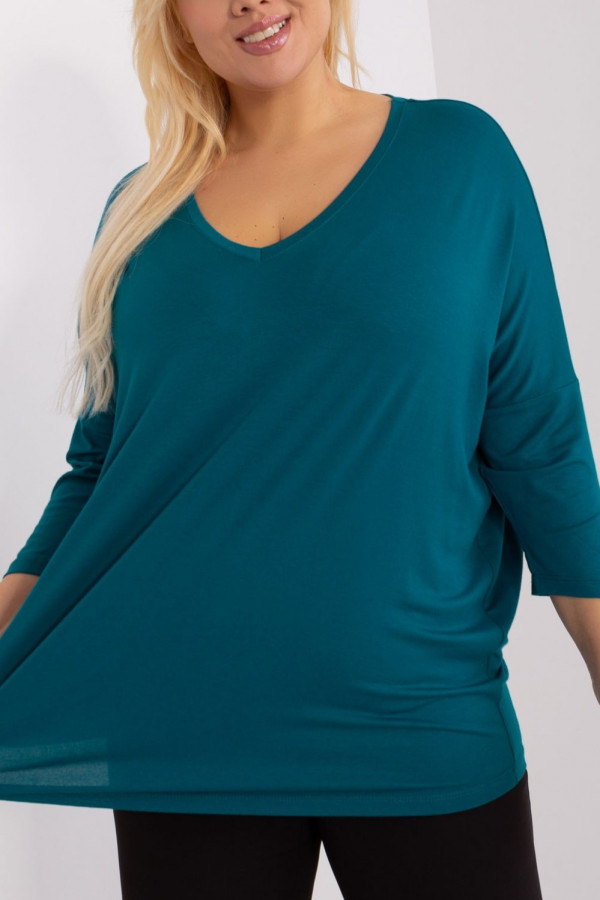 Bluzka damska plus size w kolorze morskim niebieskim oversize w serek Alita