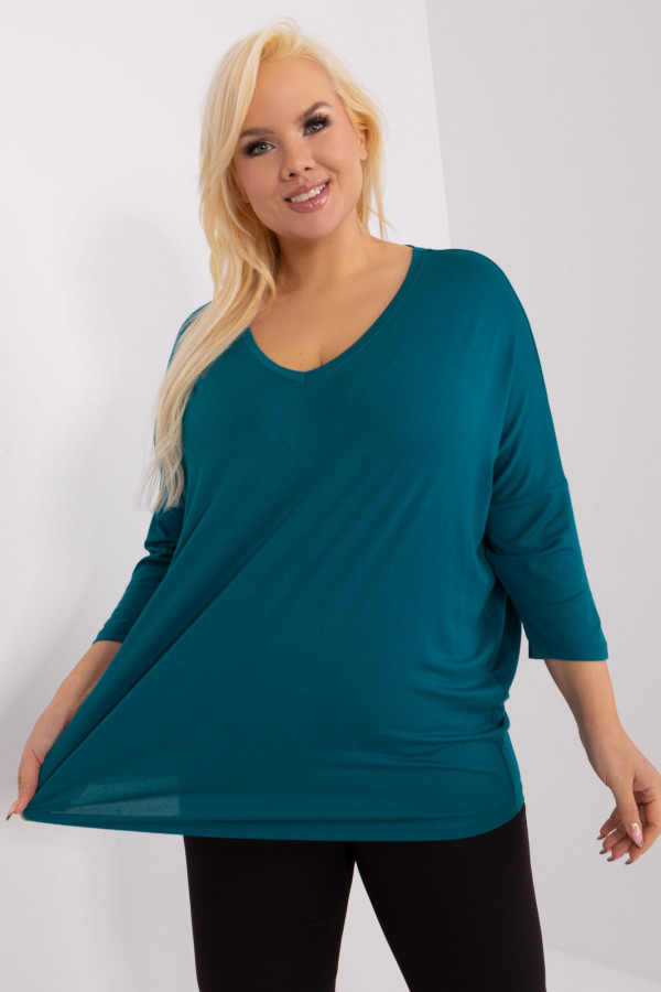 Bluzka damska plus size w kolorze morskim niebieskim oversize w serek Alita 1