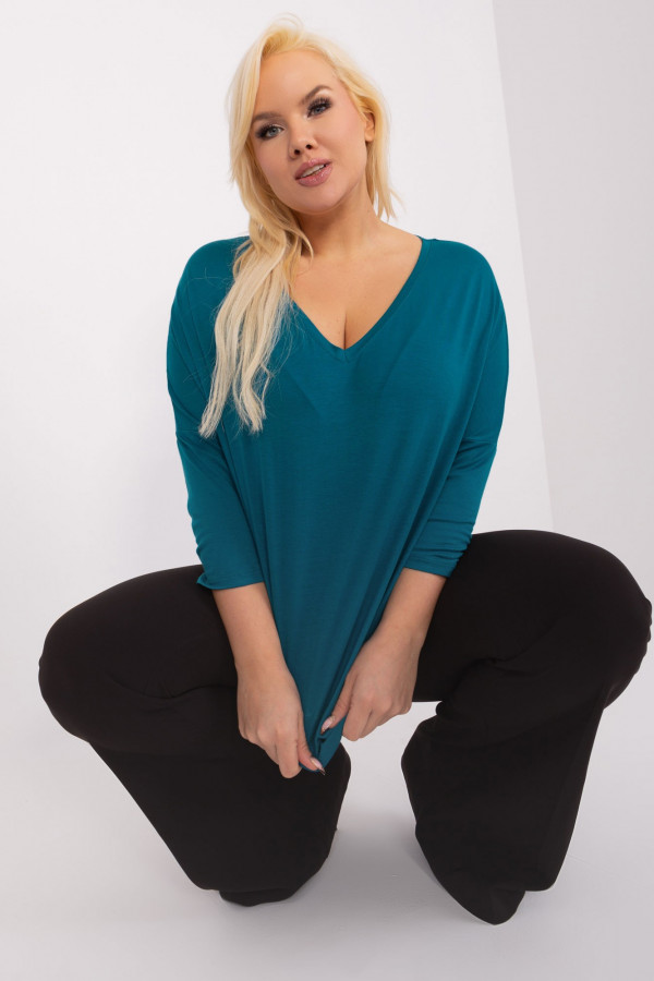 Bluzka damska plus size w kolorze morskim niebieskim oversize w serek Alita 3