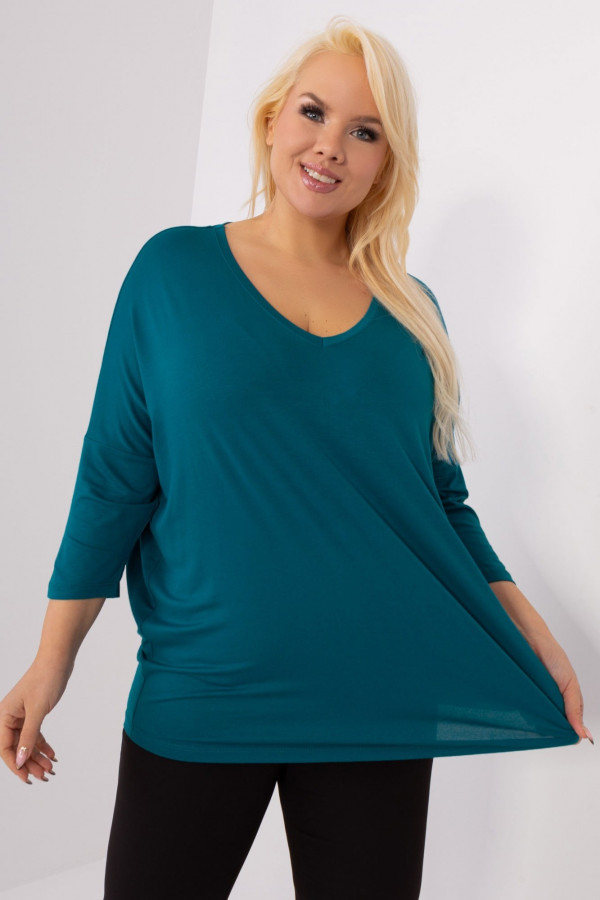 Bluzka damska plus size w kolorze morskim niebieskim oversize w serek Alita 6