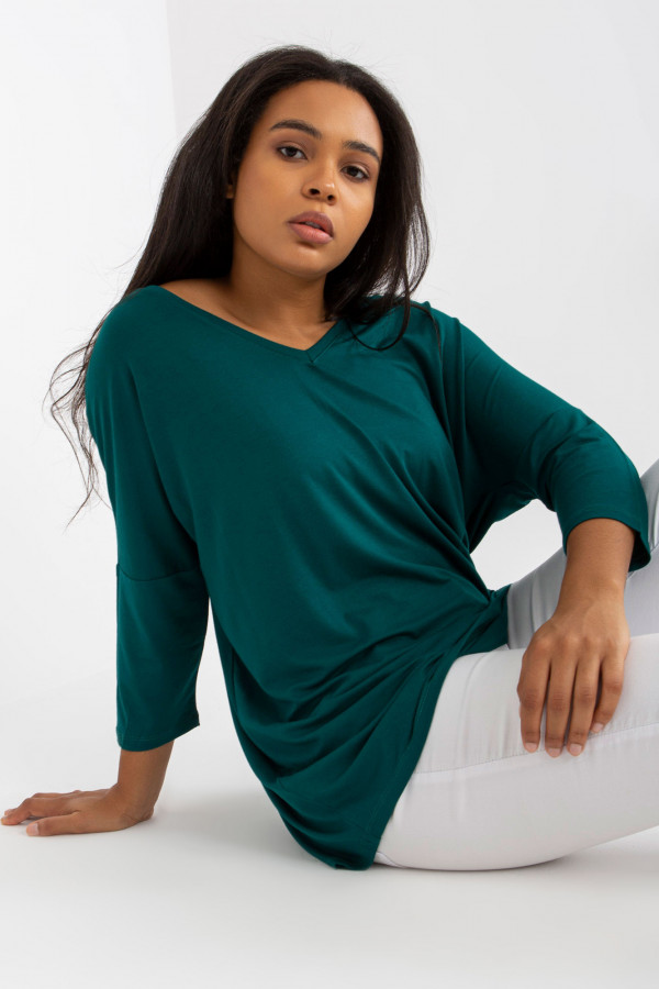 Bluzka damska plus size w kolorze zieleni morskiej oversize w serek Alita 1
