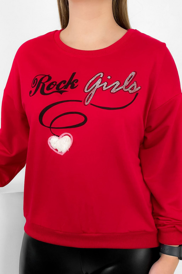 Krótka bluza w kolorze czerwonym dżety serduszko futerko Rock Girls
