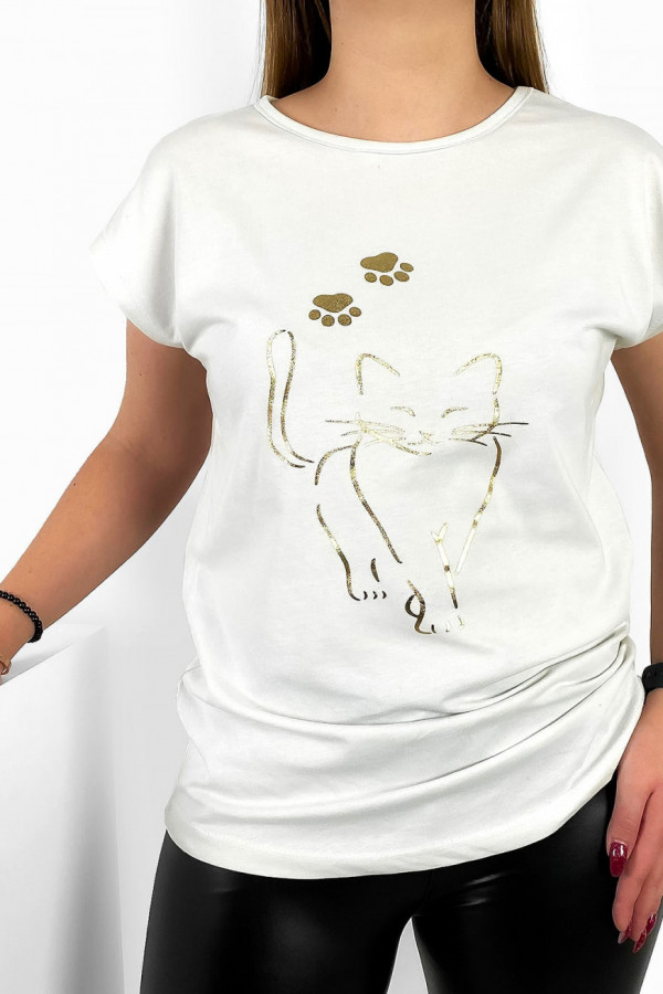 T-shirt damski nietoperz w kolorze ecru złoty kot cat 2