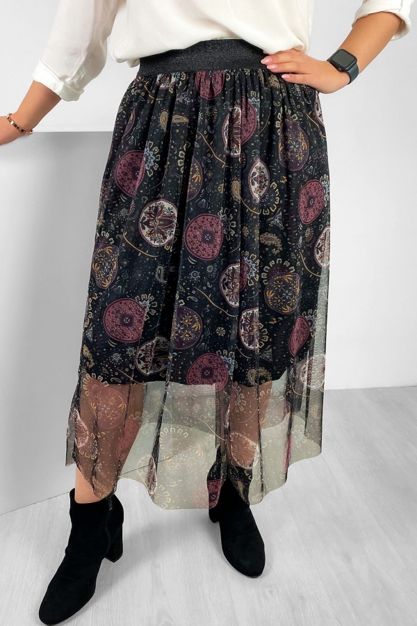 Tiulowa spódnica elastyczny pas wzór kwiaty paisley Berell