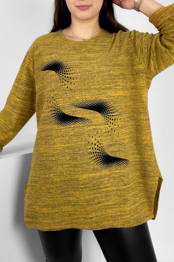 Milutka bluzka plus size w kolorze musztardowym melanż rozcięcia wzór fale Hayami 1