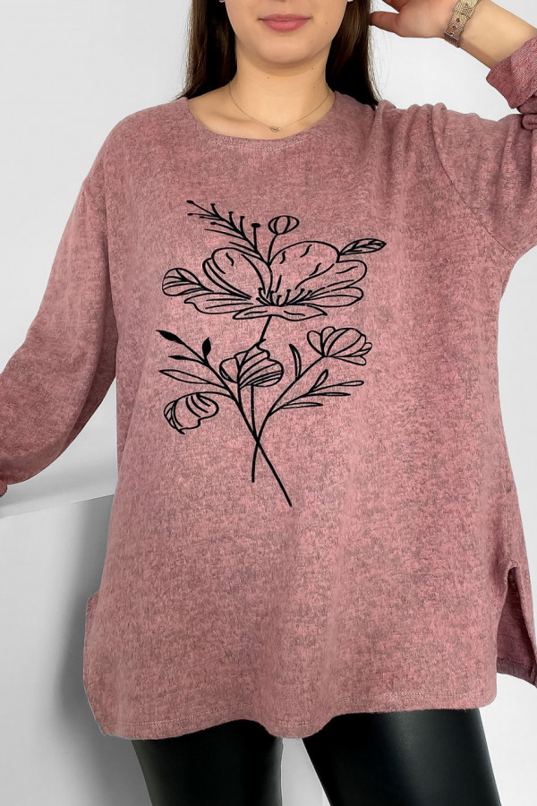 Milutka bluzka plus size w kolorze brudnego różu rozcięcia wzór kwiat Hayami 2